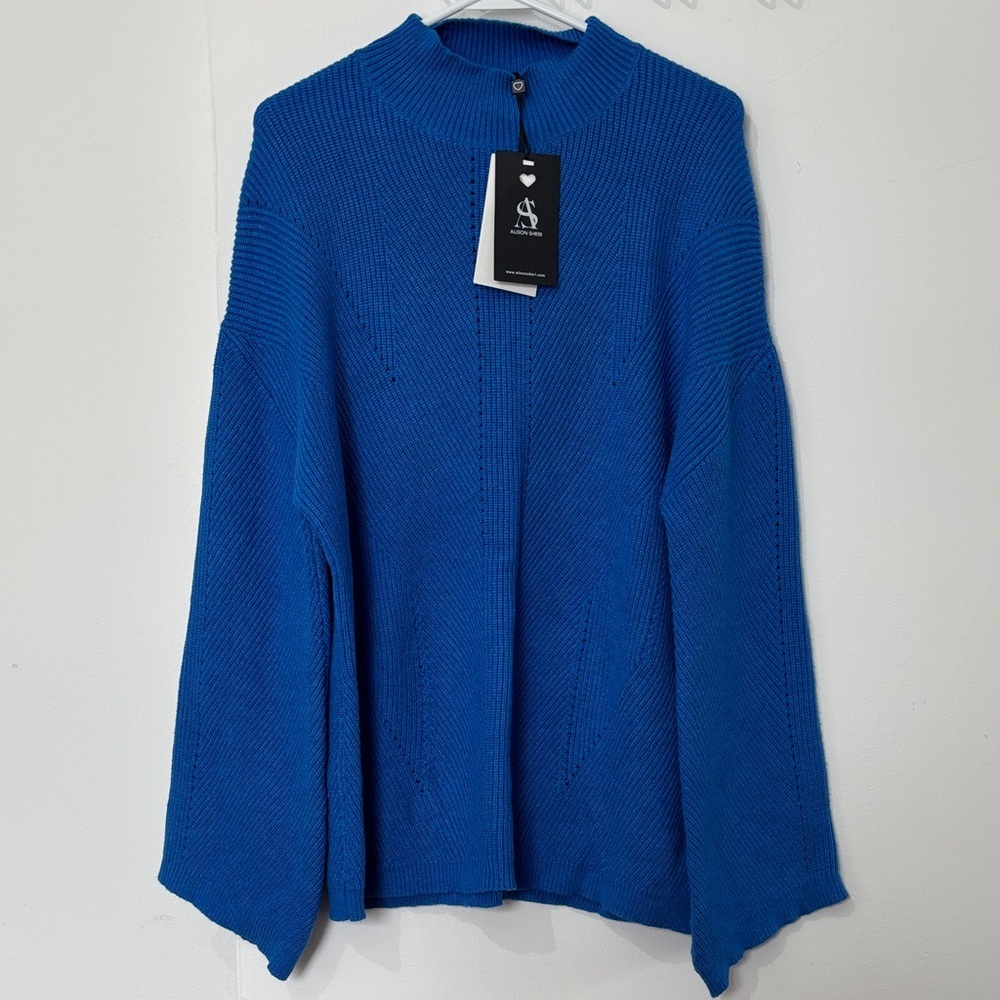 Alison Sheri Ribbed Crewneck Sweater Blue Size XL NWT